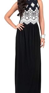 Black dress with white lace print